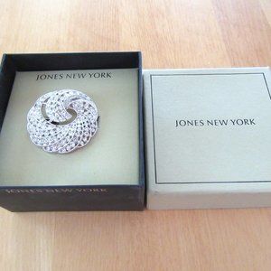 JONES NEW YORK clear crystal rhinestone swirl brooch - new in box - never worn